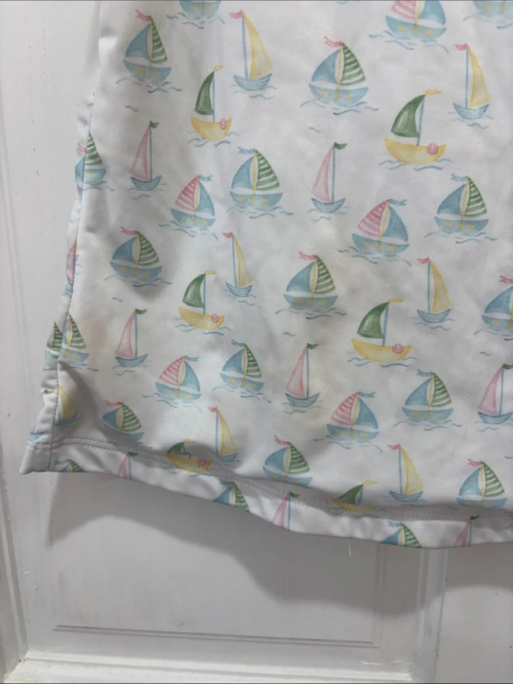 Girls' White Sailboat Print Ruffle Swim Top